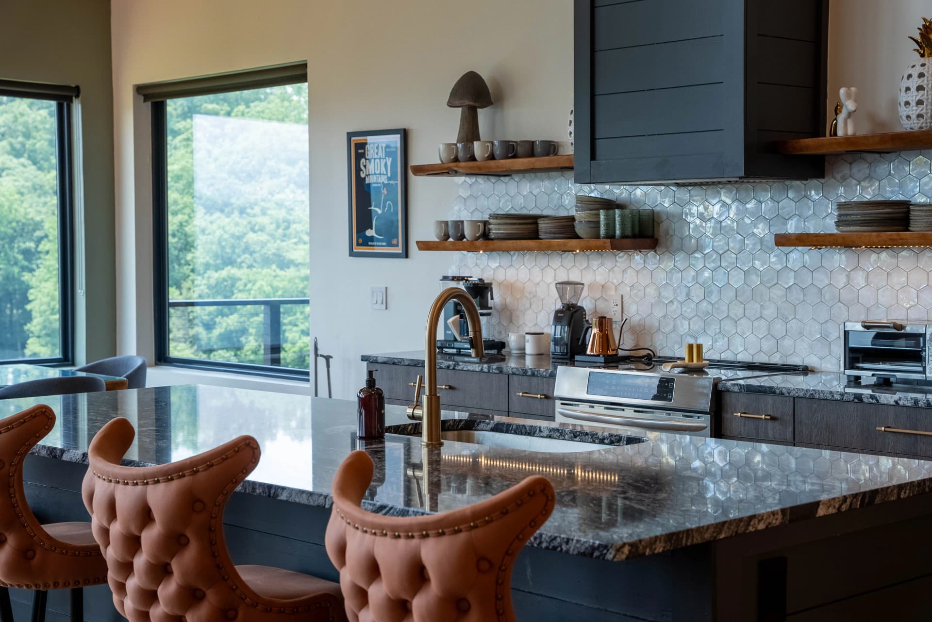 Gatlinburg Modern Kitchen Open Shelves Detail